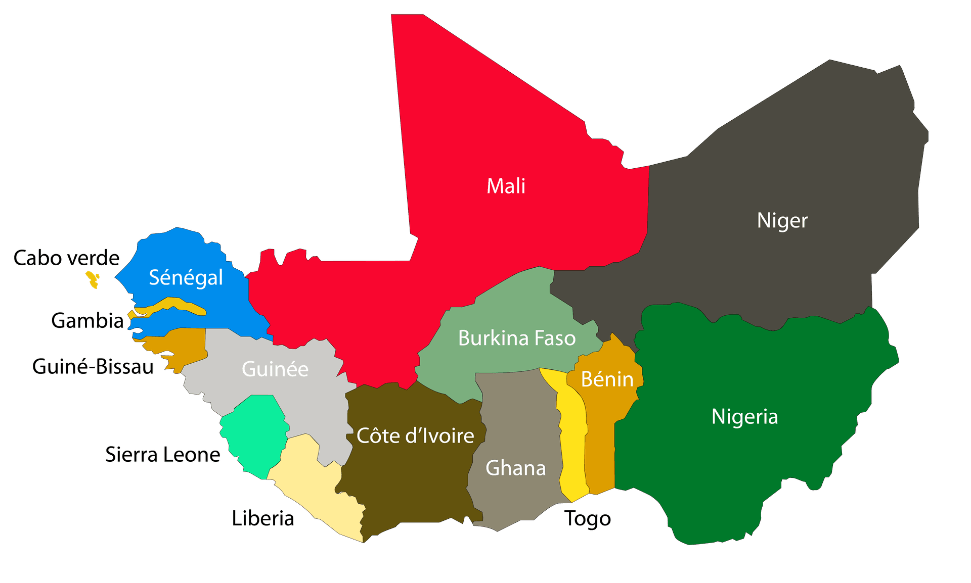 Carte des pays de la CEDEAO afrique de l'ouest